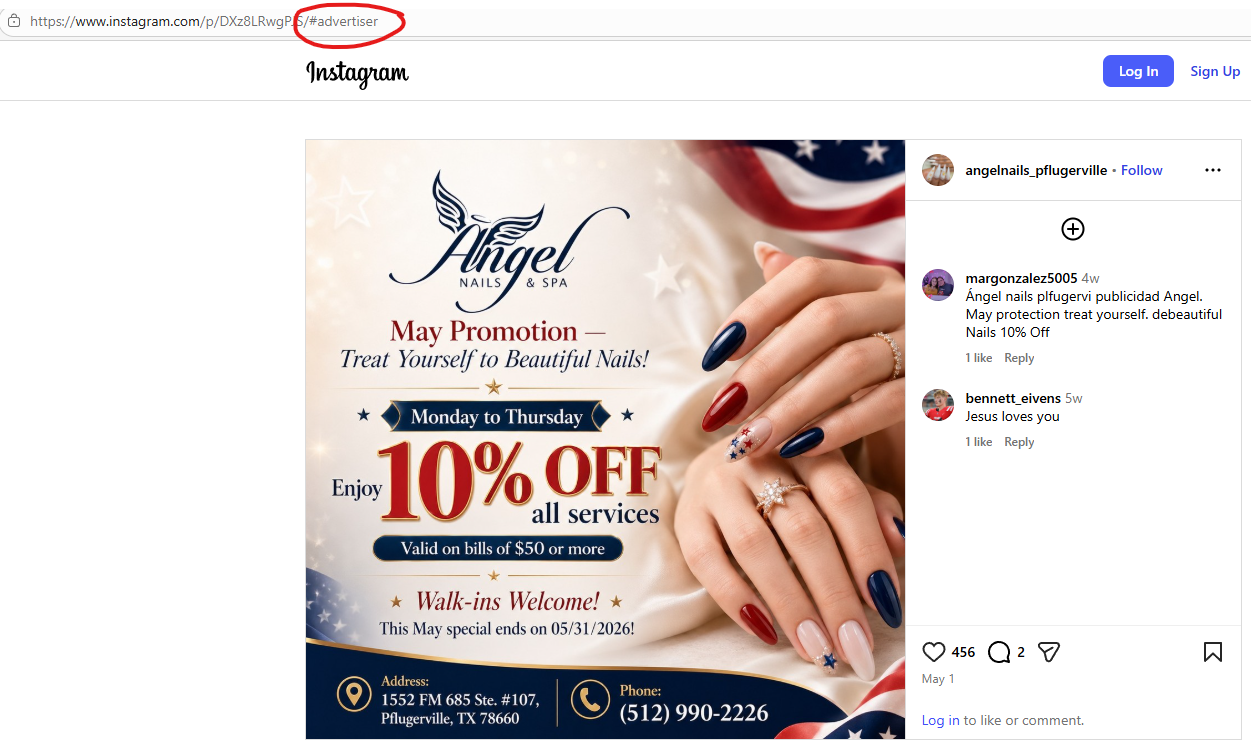 Ví dụ Dark Post trên Instagram